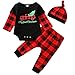 FANCYINN Baby Jungen Mädchen Weihnachtskostüme Outfits Langarm Plaid Strampler Weihnachtsmann Strampler + Hosen + Hut 3 STK. Kleidung Sets 6-9 Monate