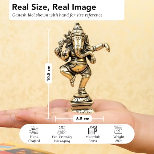 Image of Ekhasa 100% Pure Brass Ganesha Idol with Gift Box | Pital Ganpati Murti Vinayagar Statue for Pooja Room Home Decor Office Desk | Religious Housewarming Griha Pravesh Wedding Gift