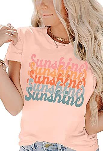 Womens Sunshine Summer Graphic T Shirts Funny Colorful Letter Print Tee Shirt Tropical Vintage Casual Tee Tops