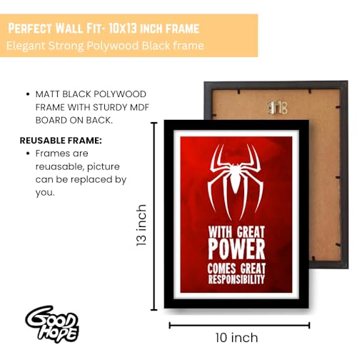 Good Hope Acrylic Glass Matte Paper 300 GSM Spiderman Quote Framed Poster for Room and Office (Multi Color, 10 X 13 Inch)