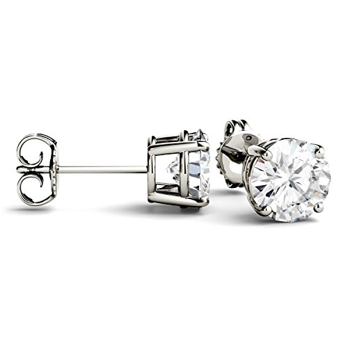 Charles & Colvard Created Moissanite 6.5mm Round Cut Stud Earrings for Women | 2 cttw DEW | Lab Grown | Solid 14K White Gold with Rhodium2
