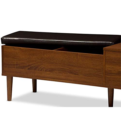 Baxton Studio Merrick Mid-Century Retro Modern 1 Drawer And Wood Cushioned Bench Shoe Rack Cabinet Organizer, Dark Brown #TOP4