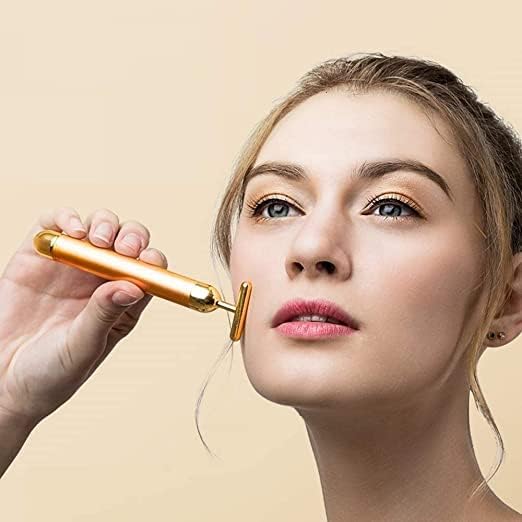 Aphrodite 24K Gold Massager Electric Vibration Energy Beauty Bar Facial Massage For Roller Waterproof Skin Care T-Shaped Anti Wrinkle|Massager For Forehead|Cheek,Neck,Clavicle Arm Leg(Gold-Color)