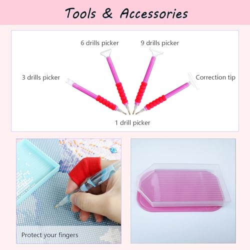 Image of Muzagroo Art Diamond Painting Storage Containers Diamond Art Storage Case with Accessories and Tools Portable Shockproof 60 Slots Organizer Case for Diamond Painting Kits Standard Set (Pink)