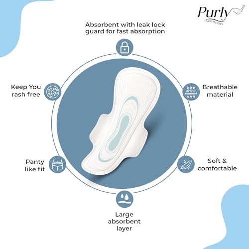 Image of Purly Cottony Soft Sanitary Pads for Women with Hygiene & Comfort 60 Pads| Ultimate Protection & Comfort, Locks Odour & wetness| Superior Dry feel With LeakLock Technology| 290mm XXL (Pack of 10)