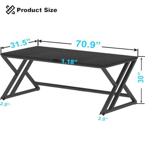 LVB 70.8" Black Computer Desk, Large Industrial Pc Study Home Office Desk, Long Modern Wood Gaming Work Writing Desk for 2 Person, Farmhouse Double Workstation Executive Desk with Storage in Bedroom by LVB - Image 3