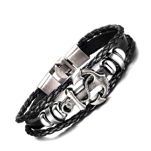 Image of Black Braided Leather Bracelet For Men