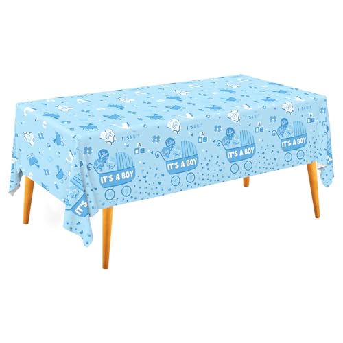 Image of Gatherfun Baby Boy Shower Party Supplies: 2-Pack It's A Boy Decorations,Disposable Plastic Tablecloth, Ideal Table Cover for Baby Shower Decorations Boy