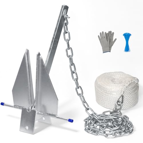 Glazir 5/8/10/13 lb Galvanized Fluke Danforth Anchor Kit with Chain Rope Shackles & Non-Slip Gloves Boat Anchor for Fishing Boats Bass Boats Sport Boats & Yachts