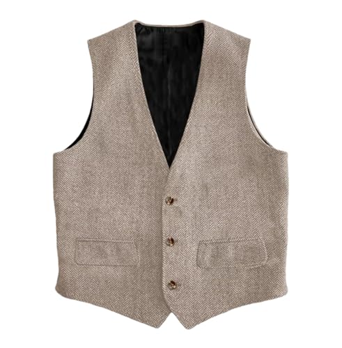 Mnjyihy Men Herringbone Single Button Waistcoat Vintage Slim Wedding Banquet Work Business Casual Suit Vest