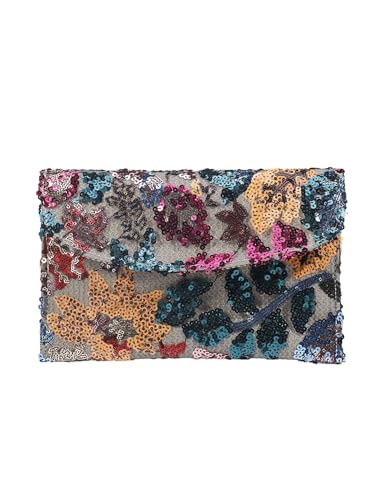 Verdusa Womens Sequin Floral Evening Handbags Elegant Flap Clutch Purses Bags Teal Blue-A One Size