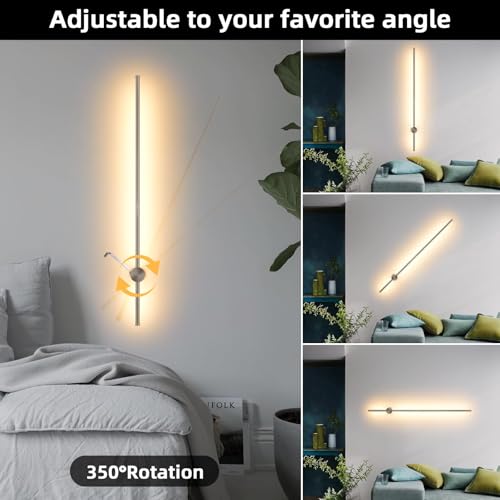 Image of Battery Operated Wall Sconces with Remote, Dimmable 3000K-6000K /Timer /Memory LED Wall Lamp, 350Rotate, USB Rechargeable Wireless wall lights for Living Room, Bedroom Brushed Nickel 39.3 inch (2 Pack)