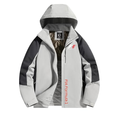 KASBCVYU Chaqueta Softshell Hombre F.1, Impermeable de Montaña, Jacket con Capucha para Exteriores(Light Grey,L)