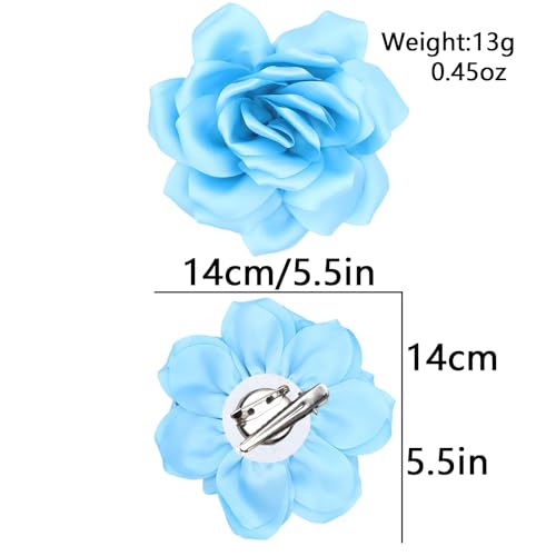 Image of Flower Brooch Pins for Women 5.5in Lapel Pins Large Rose Floral Brooches Dainty Satin Fabric Brooches Rose Flower Hair Clips Wedding Party Dance Clothes Accessories Jewelry