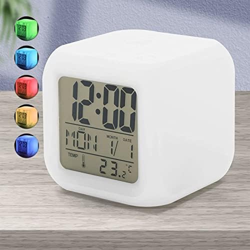 Trintion LED Alarm Clock Bedside Super Silent Clock 7 Colors Adjustable LED Display Digital Night Clock for Living Room Bedroom Kids with Lights Snooze Function Show Temperature Time Date