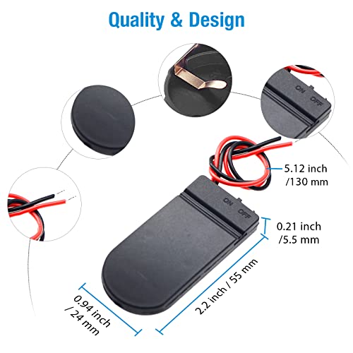 QTEATAK 6 Pcs 2 x 3V CR2032 Button Coin Cell Battery Holder with Leads On Off Switch - Thumbnail 2