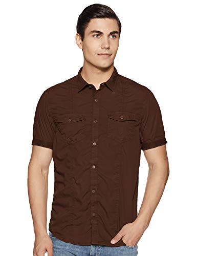 Rig Men's Solid Regular fit Casual Shirt (PRIG-SHR-0016109_Coffee XL)