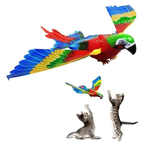 DVDGSC Flying Bird Cat Toy with Lights and Sound, Simulation Bird Interactive Cat Toy for Indoor Cats, Interactive Electric Hanging Flying Bird Pet Toy for Cats Kitten Play Chase Exercise (Parrot)