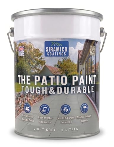 SIRAMICO COATINGS THE PATIO PAINT/Light Grey / 5 Litre/Superior Patio Paint with Professional Finish/For Use on Patios and Walkways/Non-Toxic/UV Resistant with Easy Application by Brush and Roller.