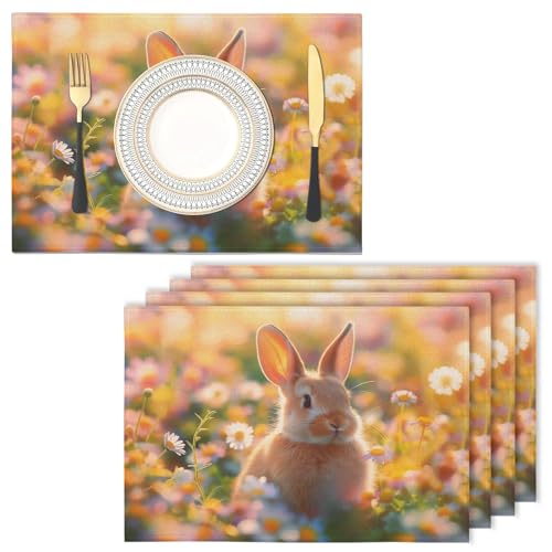 Set de table lavable et imperméable en lin à motif lapin mignon pour repas sans taches - 2