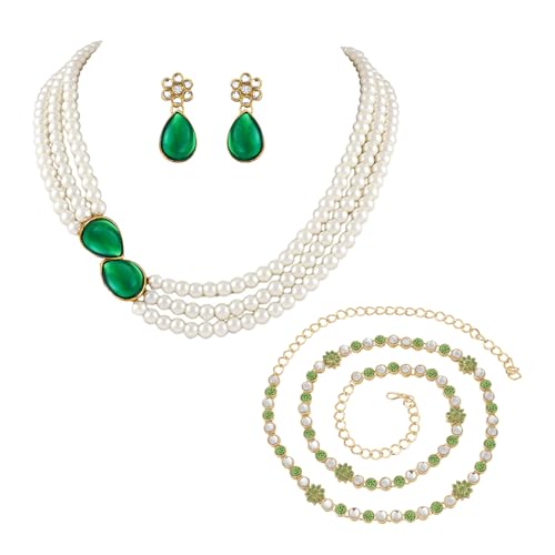 Image of Peora Faux Pearl Crystal Necklace & Jewellery Set Gift for Women