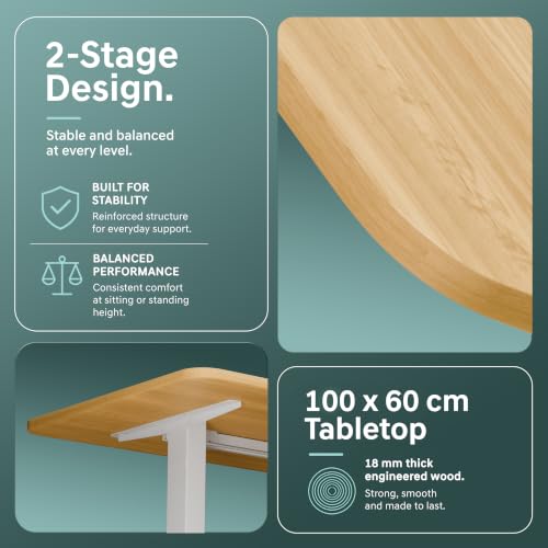 Image of V ONE Electric Standing Desk | Compact 1-Piece Top | 70Kg Weight Capacity | 3 Memory Preset | 5 Year Warranty | Built-in Cup & Headphone Holder | Home Office (Fusion Maple, 100 * 60 CM)