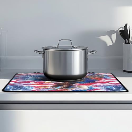 Image of Poceacles Independence Day Kitchen Decor Stove Top Cover for Ceramic Glass Stove Cover Oil Resistant Prevent Scratching Oven Cooktop Mat for 4th of July, Eagle American Flag Pattern
