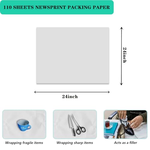 110 Sheets Large Packing Paper for Moving Supplies 24x24 Inch Newsprint Packaging Paper for Wrapping Shipping Fragile Items - Thumbnail 2