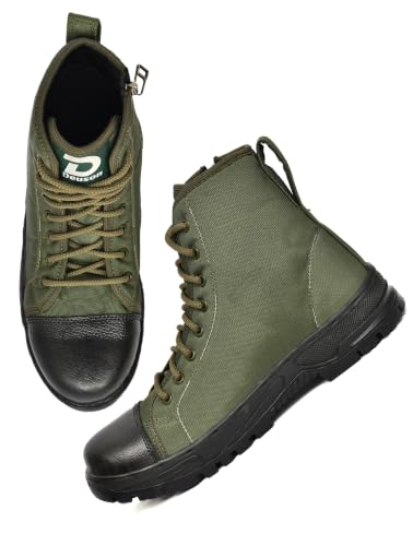 Image of Waterproof Jungle Boots for Men | Military Tactical High Ankle Combat Boots with Side Zip | Anti Slip Rubber Sole | Trekking Hiking Army Outdoor Biker Security Shoes | Green