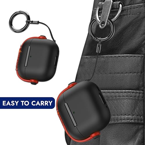 Image of Anti-Lost Lid Design Case Cover Shell for Airpods 4 Gen Case Cover 2024,Full Protection Case Cover Compatible with Airpods 4th Generation Case Cover with Carabiner RED