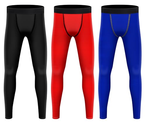 Blcculi 3 Pack Youth Compression Leggings Pants,Boys Compression Pants,Youth Athletic Tights for Basketball,Running,Football(Large) Multi