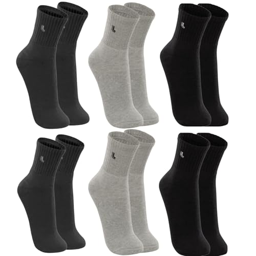 Lupo Kit 6 Pares Meias Cano Médio Atoalhada Algodão Sport Original, 2 Chumbo - 2 Cinza - 2 Preta, 41-44