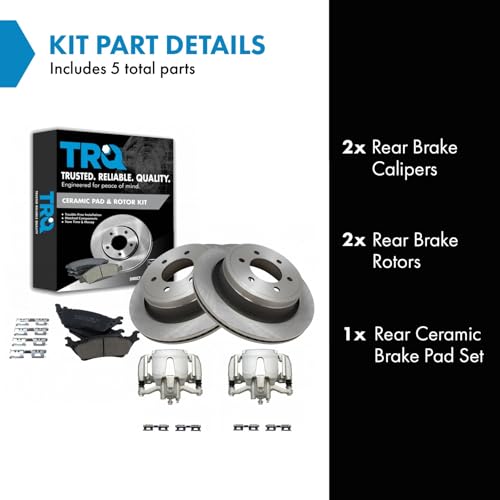 Image of TRQ Rear Brake Pad, Caliper, & Rotor Kit Ceramic Compatible with 2012-2016 Ford F-150