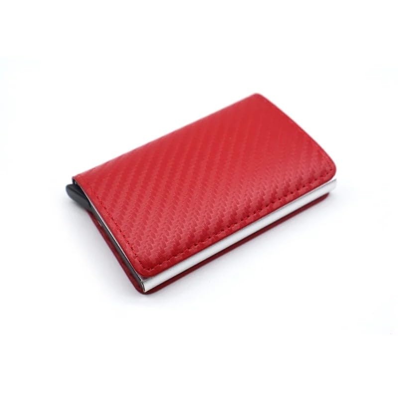ZWALLET Pop Up Carbon Fiber Slim Card Holder NFC & RFID Blocking Luxury Minimalist Wallet Hold 7 Cards and Cash (Carbon Fiber leather, Red)