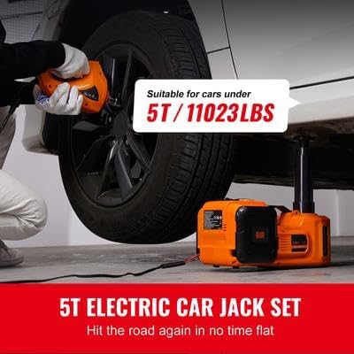 Happybuy Electric Auto Jack, 5 Ton Hydraulic Lift with Electric Wrench, Vehicle Elevator with Integrated Air Pump and LED, Ideal for SUVs, MPVs, Sedans, and Trucks, Tire Change and Repair Tool
