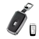 Noreyvis Aluminum Alloy+Goatskin Leather Car Key Fob Case Protector Shell Smart Key Fob Cover Compatible with Rolls-Royce Phantom Badge Edition Accessories(Key Ring Black)