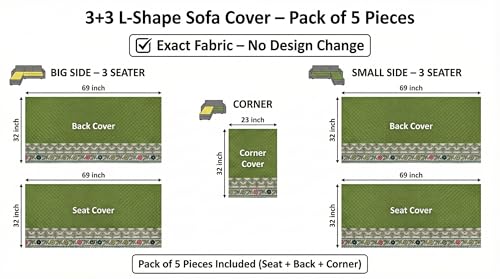 Image of Velvet L Shape 3+3 (6 Seater) Sofa Cover Fully Covered | Anti Skid Non Slip | Plain Green | Washable Furniture Protector
