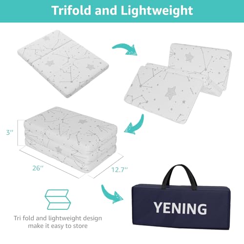 Image of YENING Trifold Pack and Play Mattress Pad Foldable 38x26 Waterproof Baby Mattress for Pack N Play Matress Topper Breathable