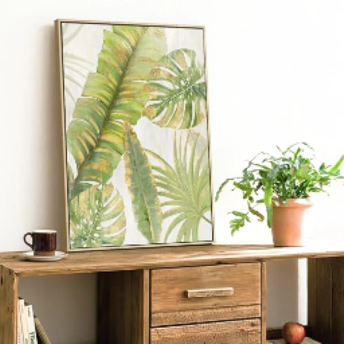 Toile nordique dorée et verte 70x90 cm avec cadre pour salon moderne