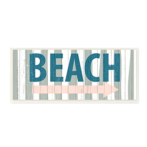 Stupell Industries Beach Text Right Directional Arrow Green Stripes, Designed by Kim Allen Wall Plaque, 17 x 7, Blue