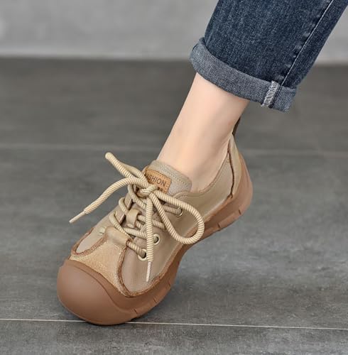 Women's Retro Leather Baotou Lace-Up Soft Sole Sneakers Fashionable and Comfortable Breathable Non-Slip Casual Shoes4