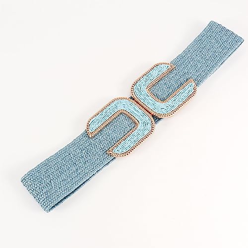 Women's Braided Thick Belt Fashion Holeless Wide Raffia Holeless Elastic Beach Chunky Belt for Summer Dress3