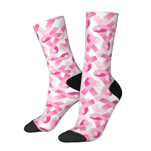 Pink Cancer Ribbon Symbol Seamless Pattern Design Socks For Women Men Soft Novelty Crew Socks Athletic Socks Funny Crazy Dress Socks