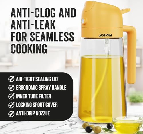 Image of JAXHOM Glass Oil Sprayer and Dispenser Bottle, 500ml Capacity, 2-in-1 Design (Black)