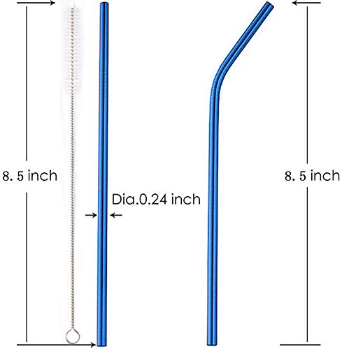 Image of STAR WORK - Metal Straws Stainless Steel Straws 8.5 inch Drinking Straws Reusable 4 Set and 1 cleaning Brush for Picnic,Travelling,Home,Bars (BLUE)
