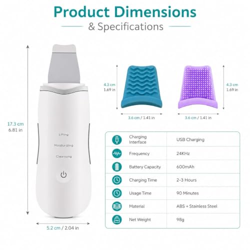 Image of AJIGNA MART Skin Scrubber, Ultrasonic Exfoliator 3 Modes, Blackhead Remover, Pore Cleaner, Face Wash Spatula with 3 Modes, Face Skin Spatula USB Charging, Suitable for All Skin Types
