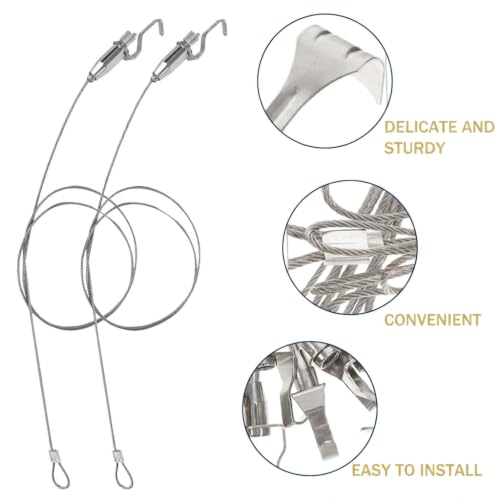 Image of HASTHIP Picture Hanging Wire Hooks Kit Adjustable Stainless Steel, 2 Pcs