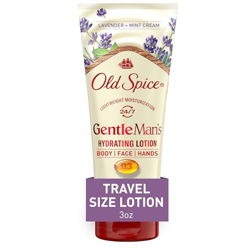 Old Spice Body Lotion for all skin types, Travel Size, 24/7 Lightweight Moisturization with Vitamin B3 for Hand, Face and Body, Lavender and Mint Scent, Instant Absorption 3oz