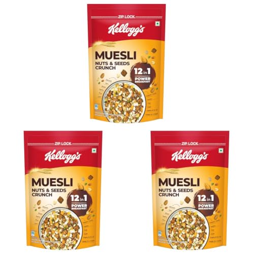Image of Kellogg's Muesli Nuts & Seeds Crunch 950g /1kg (Weight May Vary) | 12-in-1 Power Breakfast | No Maida | High in Fiber| India's No. 1 Muesli (Pack of 3)