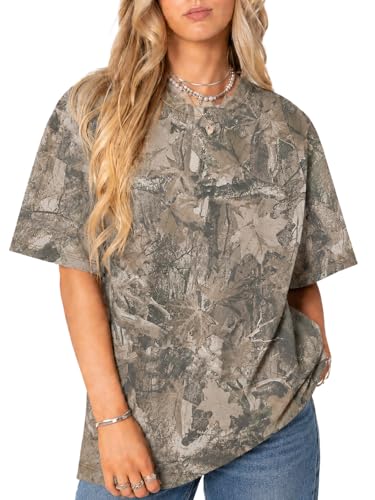 Y2k Camo Oversized Short Sleeve Crew Neck Baggy Shirts Maple Leaf Printed Tshirts Shirts for Women Men Camo 02 M